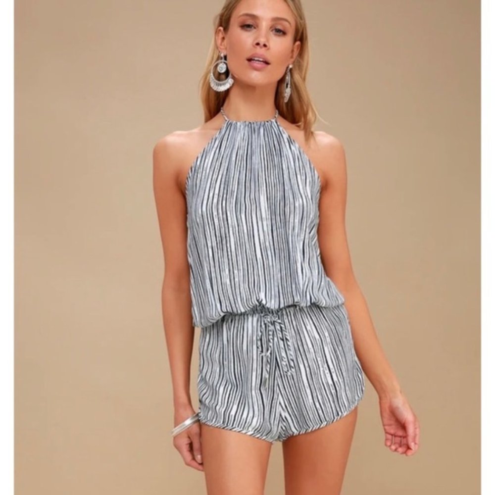 Lulus Navy Striped Halter Romper
